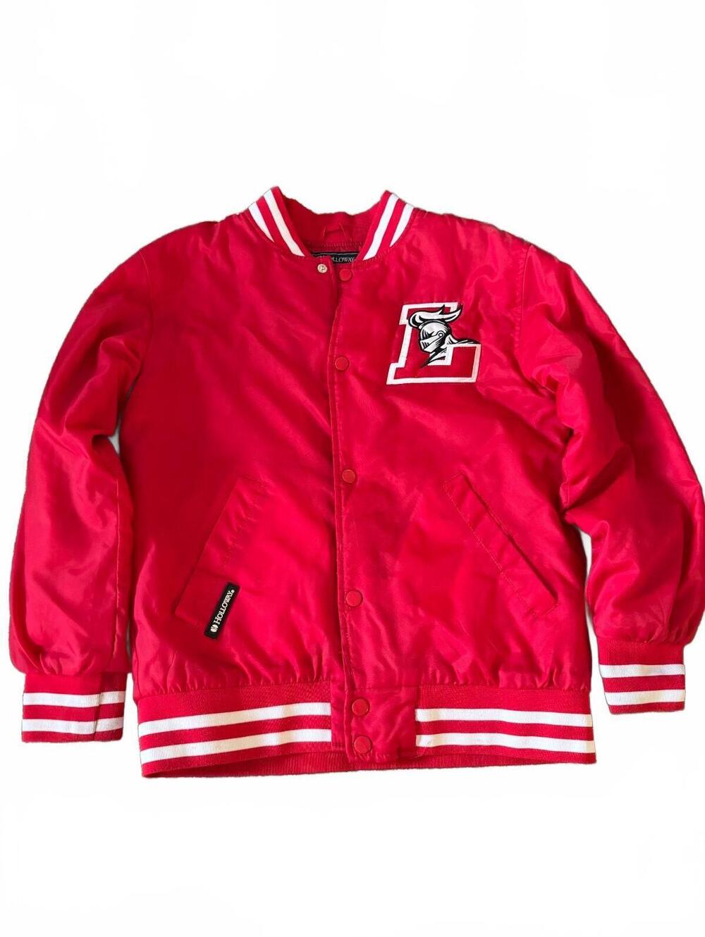Lakewood Football Red Satin Varsity Bomber Jacket Snap Front youth Lrg.